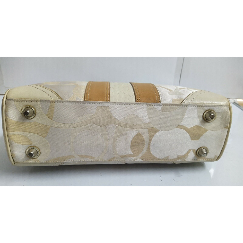 Coach Hampton Signature Cream White Canvas Stripe Zipper Satchel Shoulder Bag - Picture 7 of 12